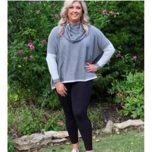 CAbi ATC Cowl sweater top Fall ‘20, Size Large New never worn gray abstract